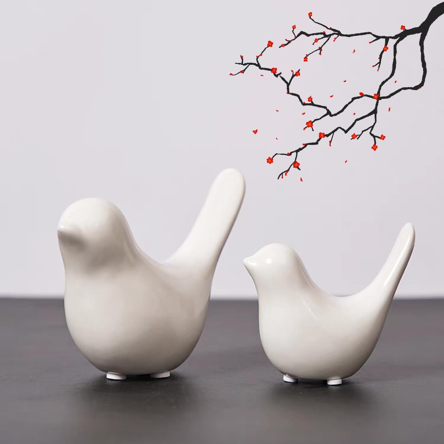 White Ceramic Bird Figurines Set of 2