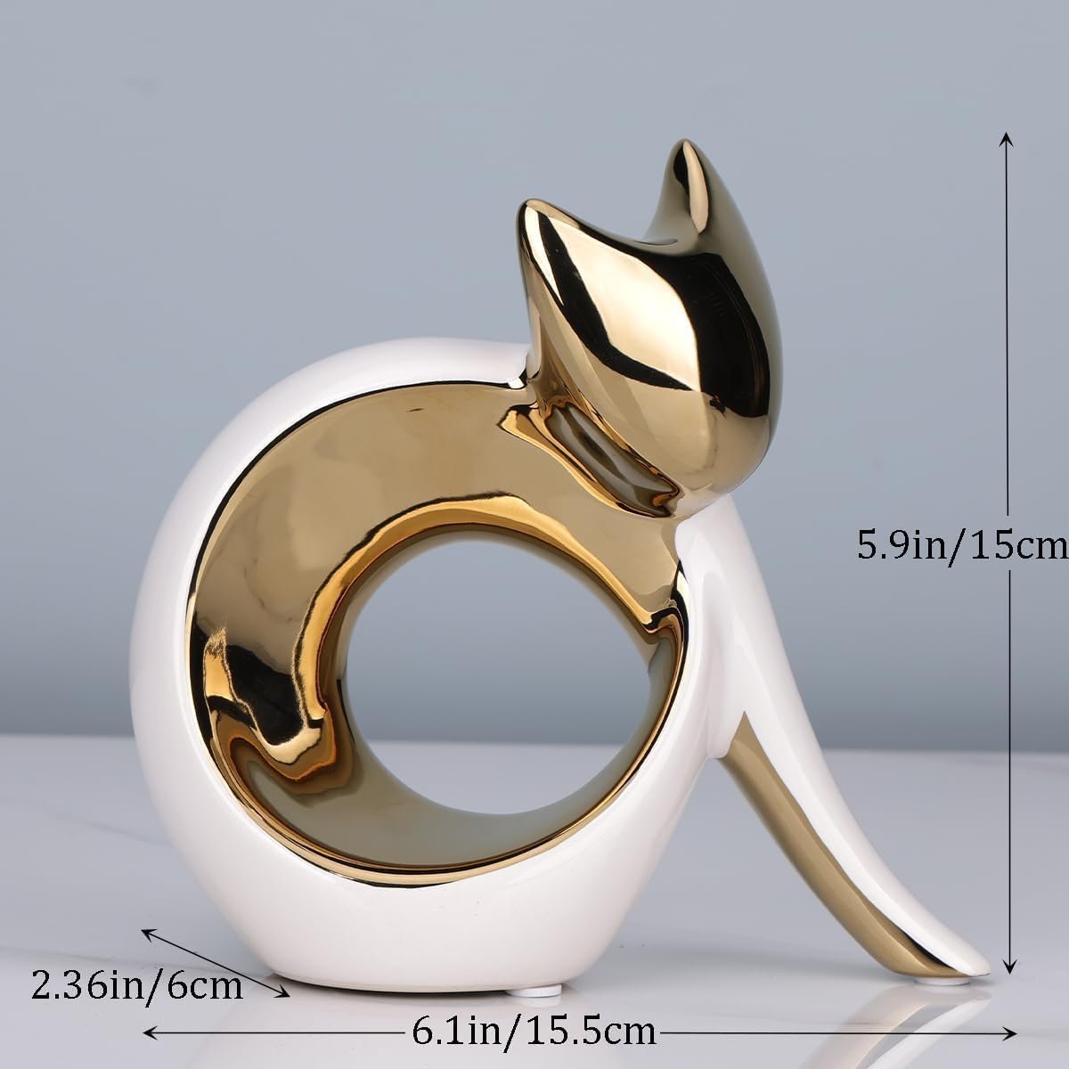 White Gold Minimalist Cat Ceramic Sculpture - Image 2