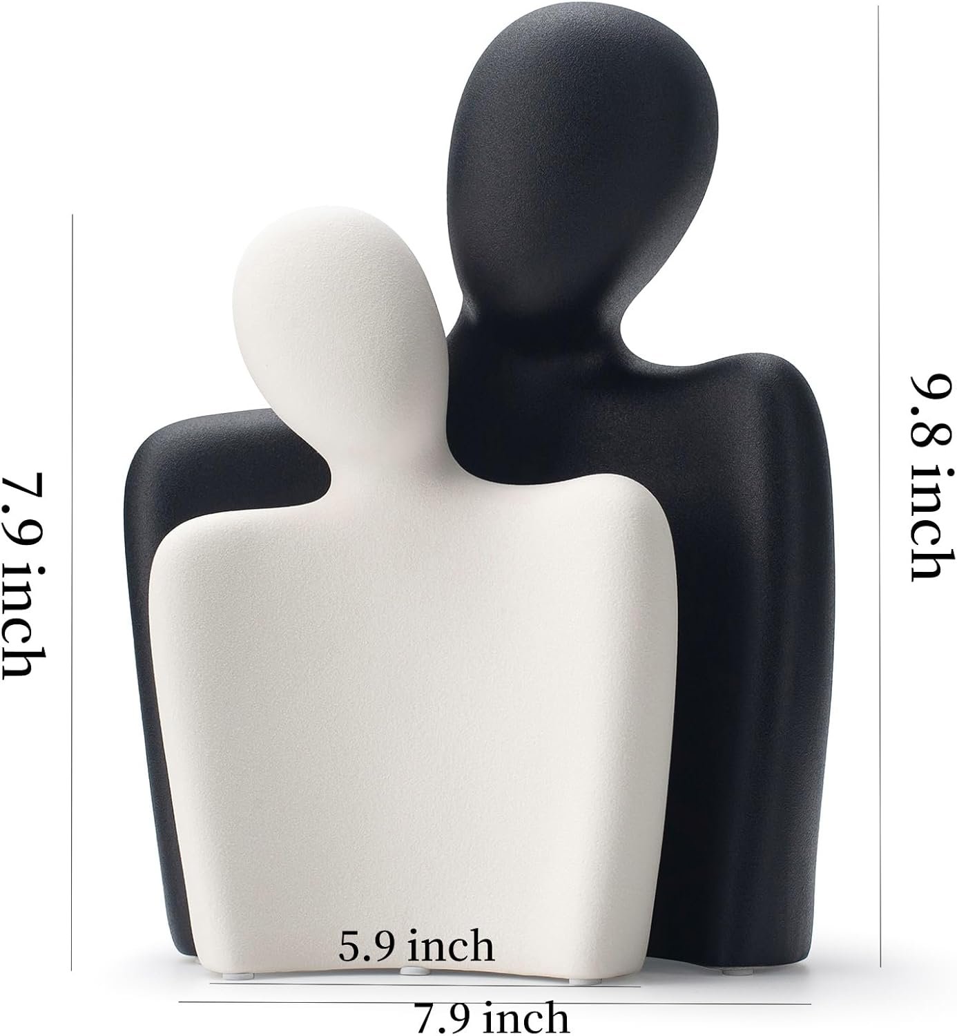 Black White Ceramic Hugging Couple Figurines - Image 2