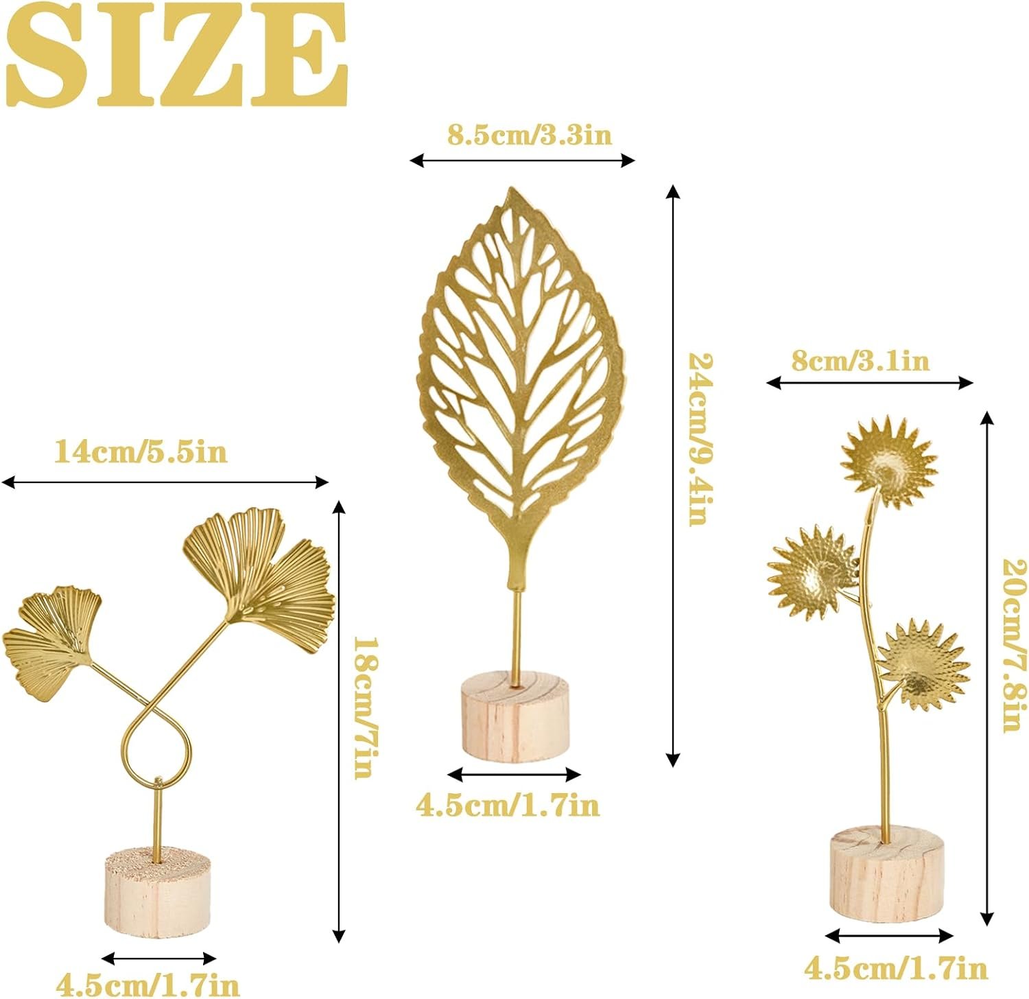 Gold Metal Leaf Tabletop Ornaments Set of 3 - Image 2