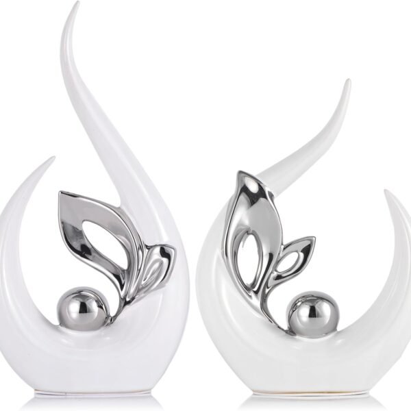 White Silver Abstract Ceramic Table Sculpture