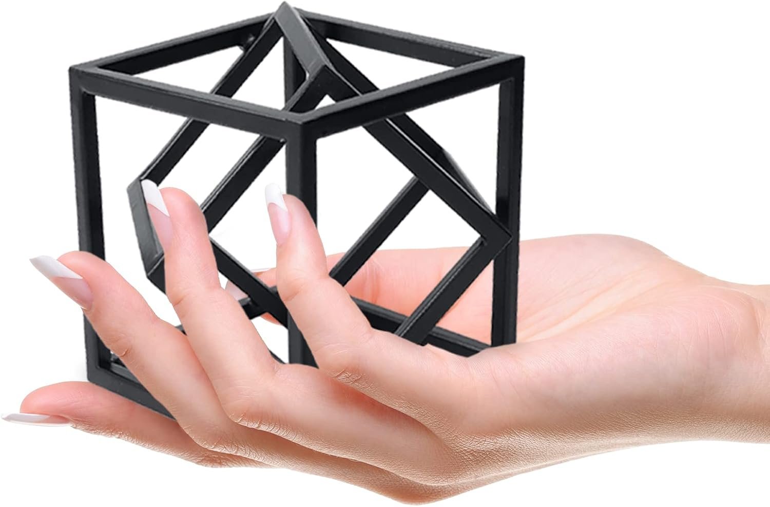 Small Geometric Metal Cube Sculpture Home Decor - Image 2