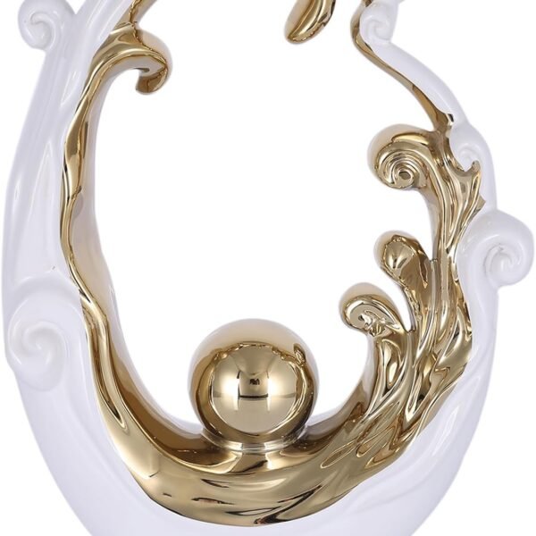 White Gold Wave Ceramic Tabletop Sculpture