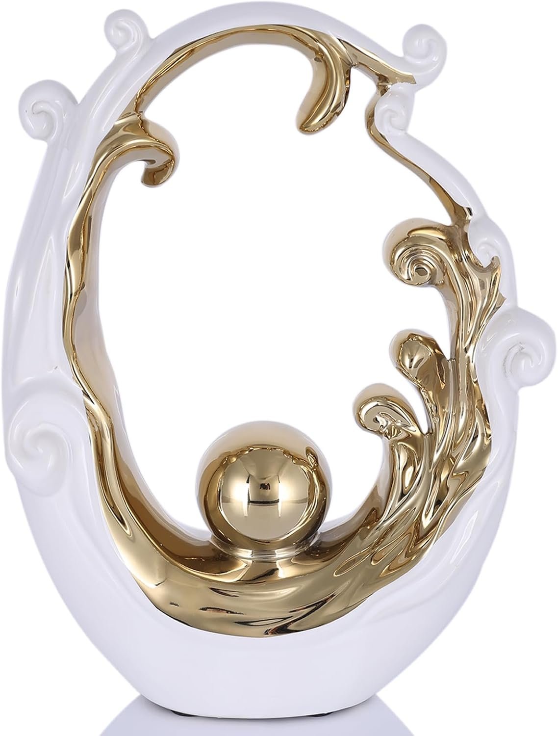 White Gold Wave Ceramic Tabletop Sculpture