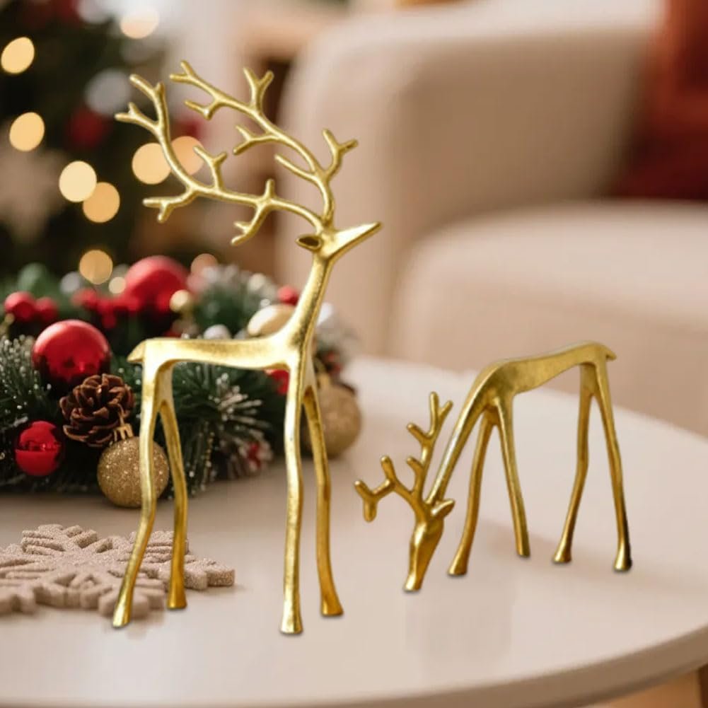 Gold Reindeer Statue Small Holiday Table Decor - Image 2