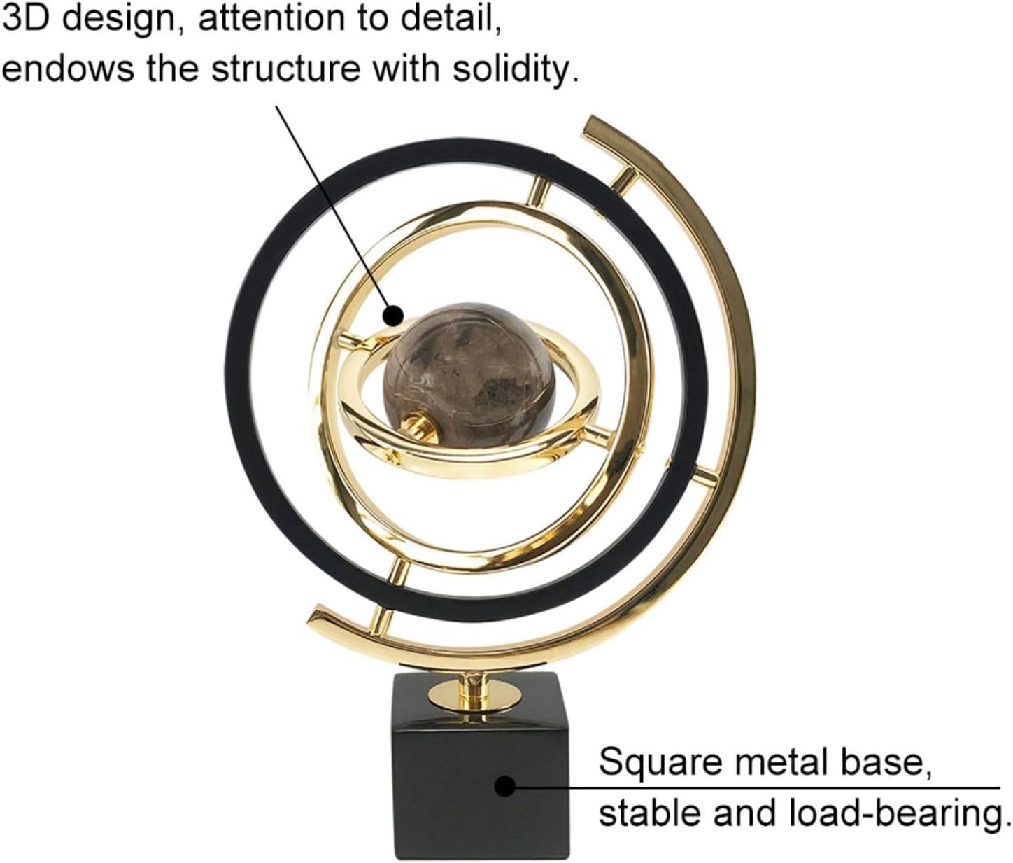 Modern Abstract Metal Globe Ornament with Stand - Image 2
