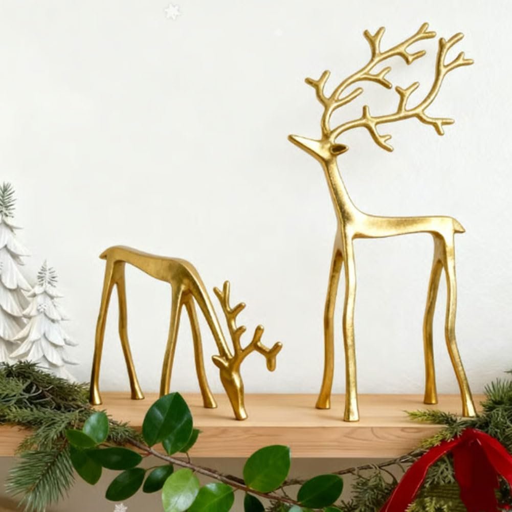 Gold Reindeer Statue Small Holiday Table Decor