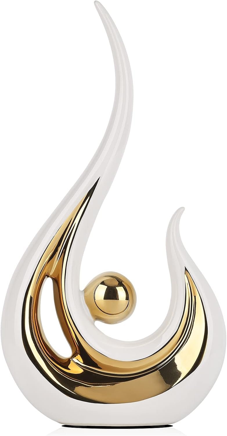 White Gold Abstract Ceramic Sculpture Home Decor