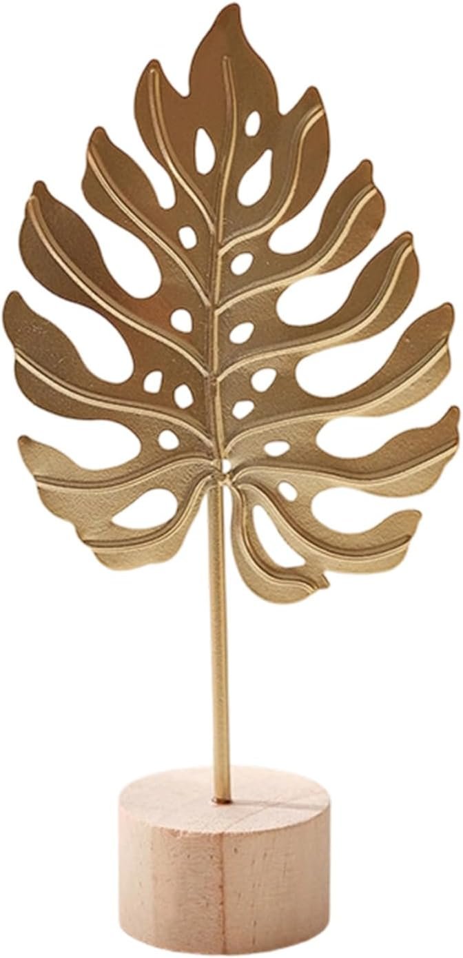 Elegant Metal Leaf Statue with Wood Base