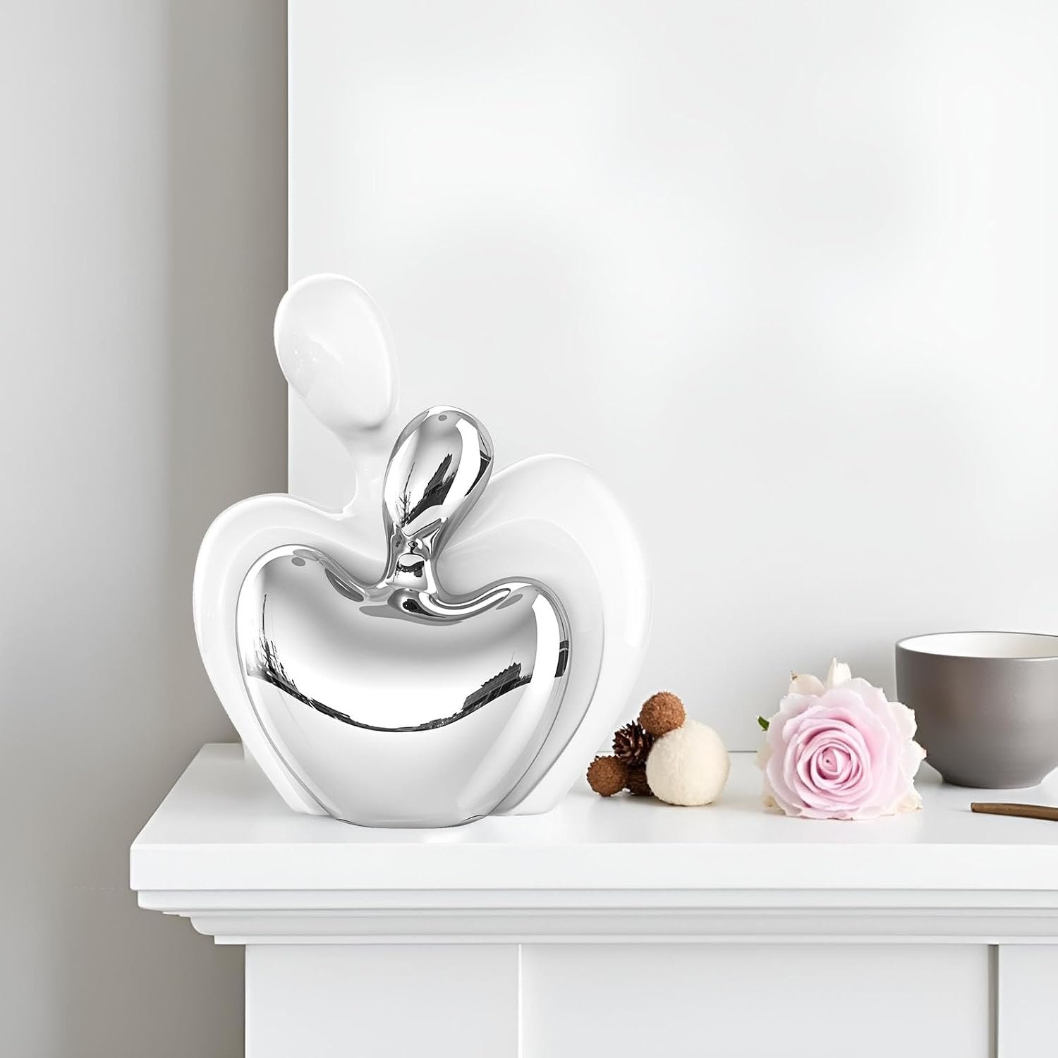 White Silver Ceramic Couple Hugging Figurines - Image 2