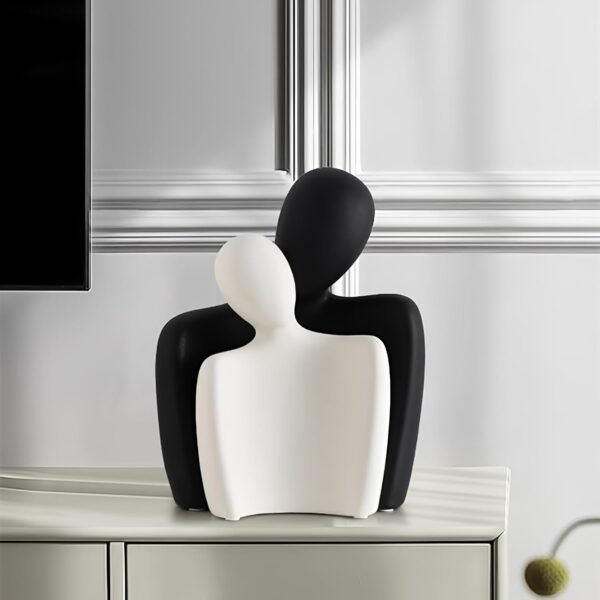 Black White Ceramic Hugging Couple Figurines