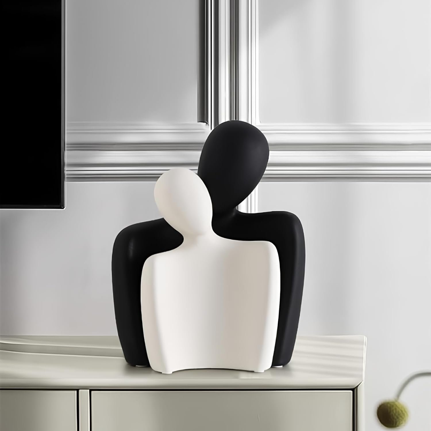 Black White Ceramic Hugging Couple Figurines