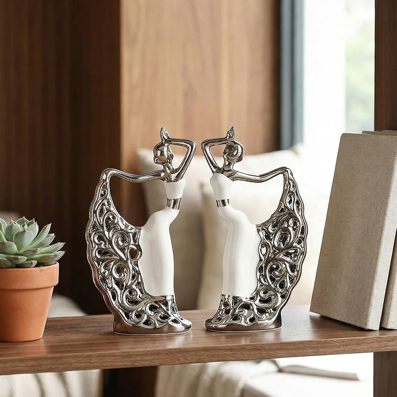 Ceramic Dancer Women Sculpture Set of 2 - Image 2