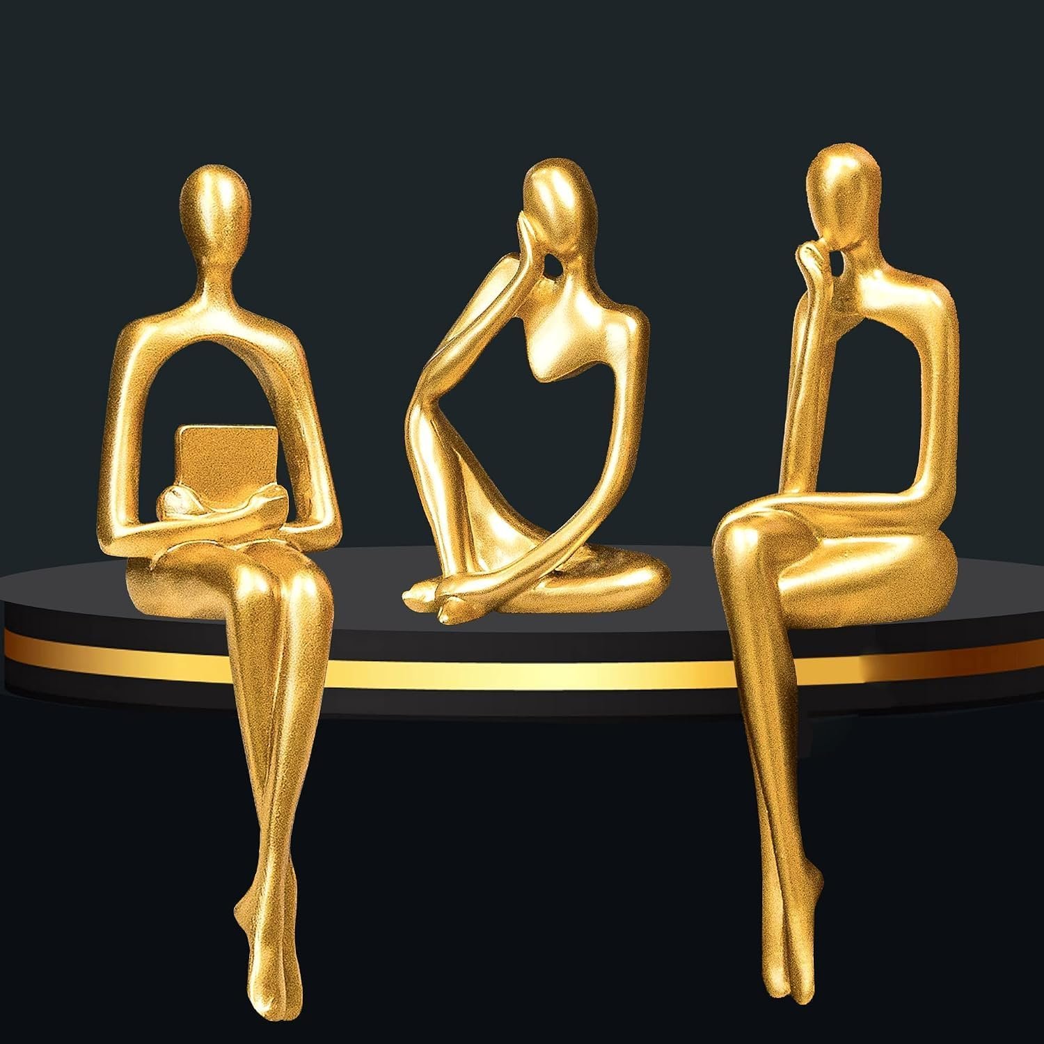 Gold Reading Contemplative Statues Set of 3