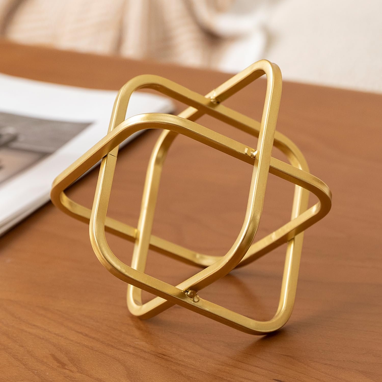 Gold Metal Geometric Square Sphere Sculpture