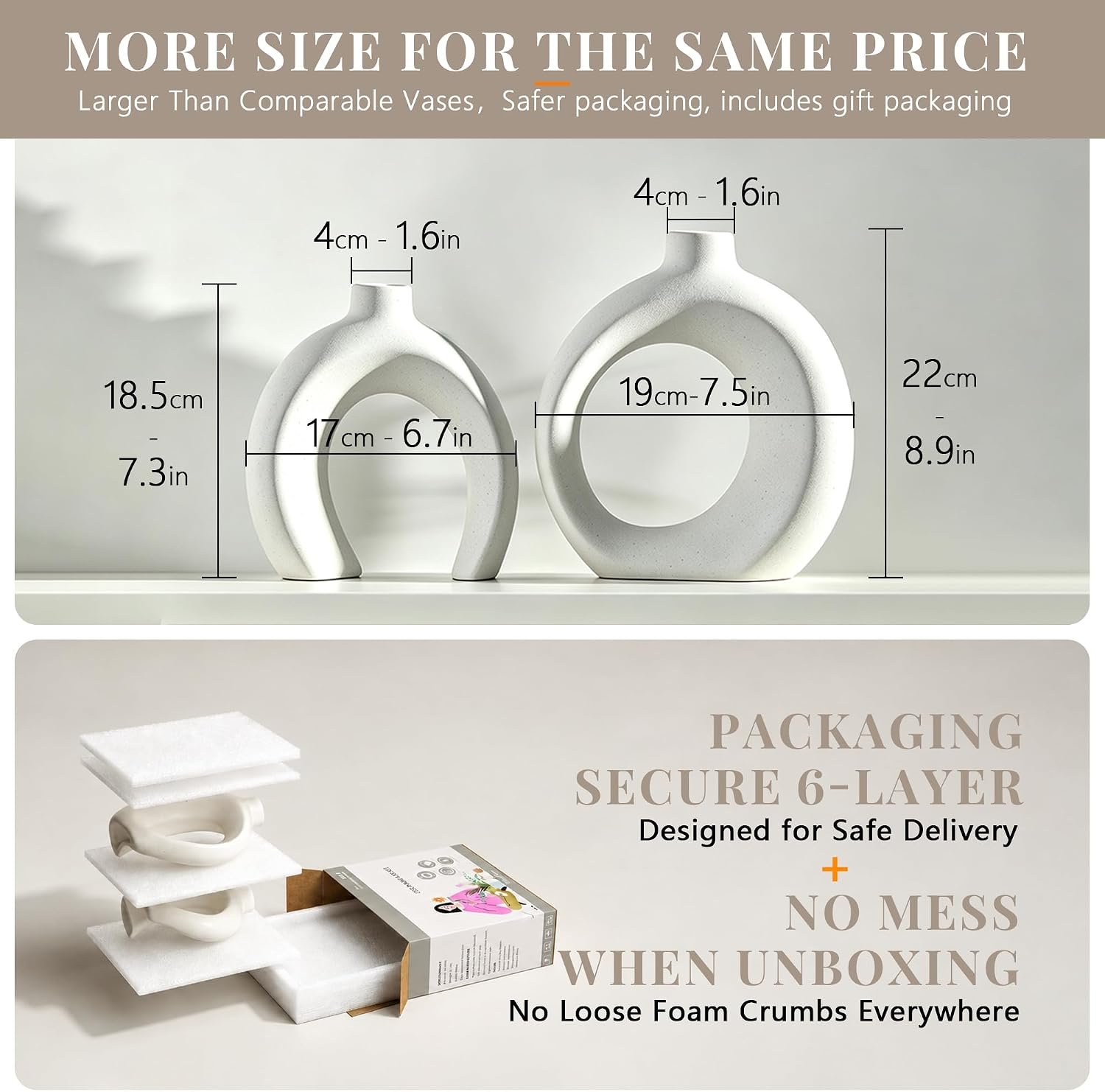 Matte Cream White Ceramic Donut Vase Set - Image 2