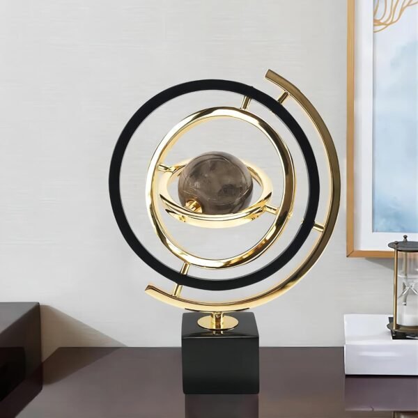 Modern Abstract Metal Globe Ornament with Stand