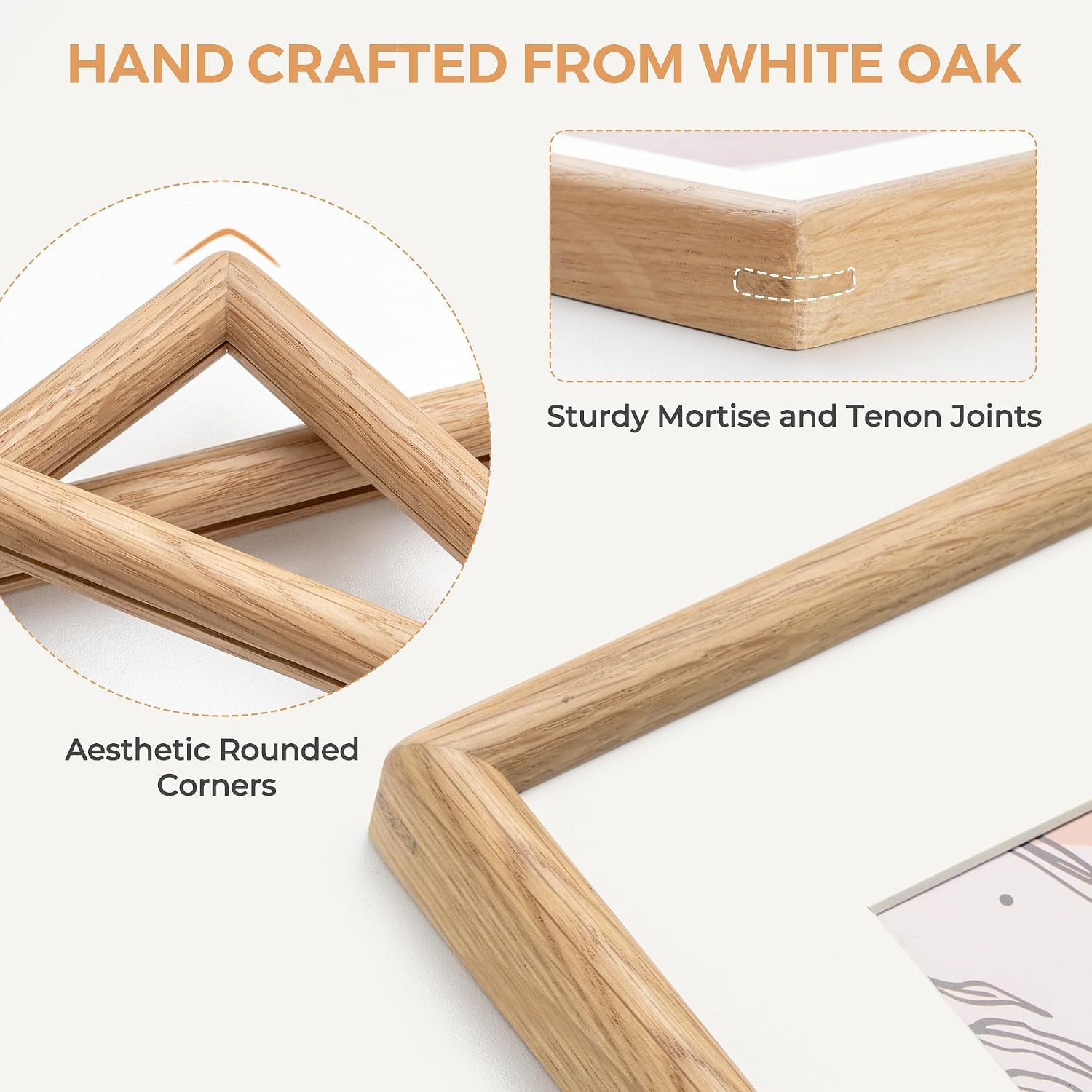 Solid White Oak Wood Picture Frame with Rounded Corner Tempered Glass - Image 2