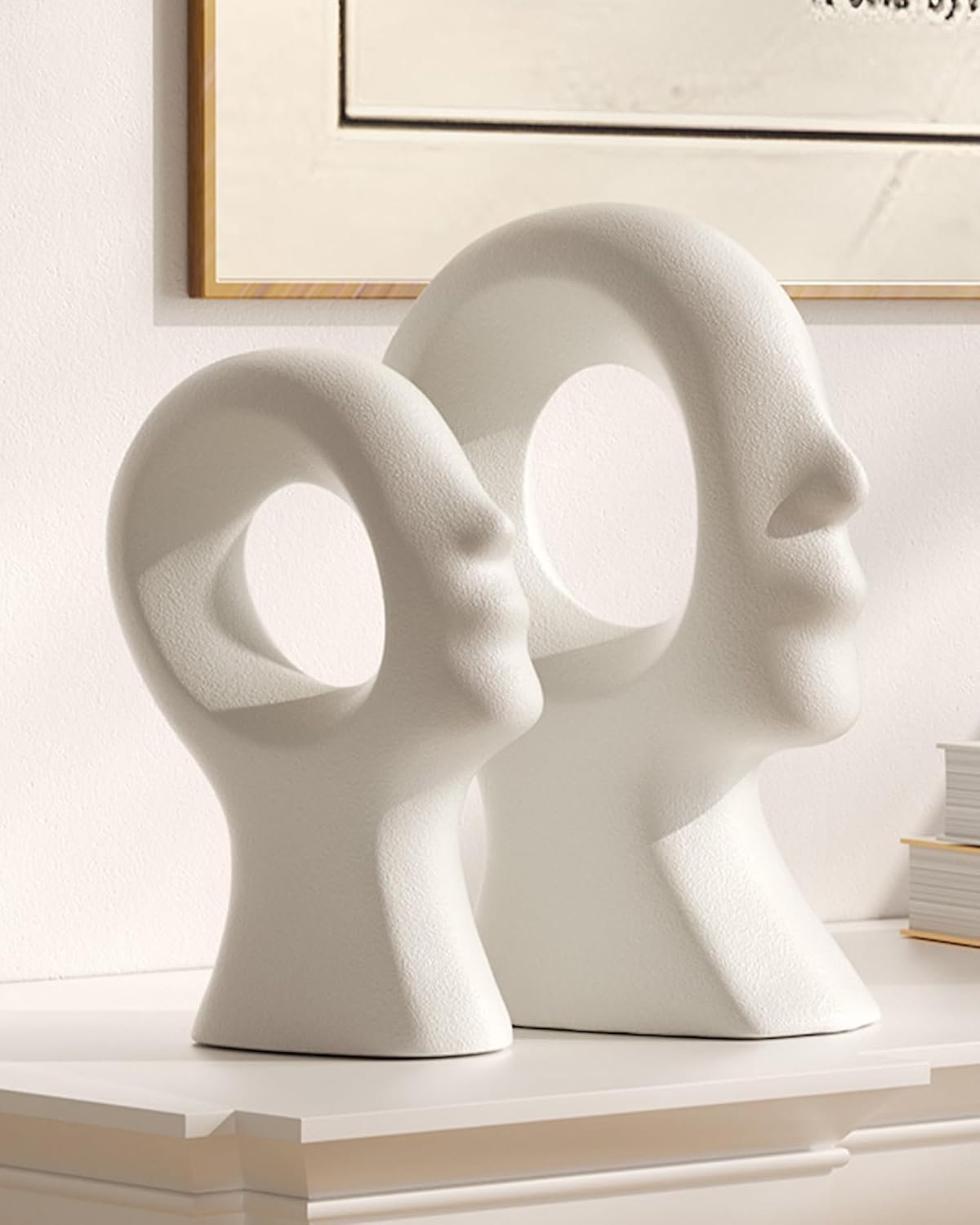 Modern Abstract Ceramic Couple Statues Set