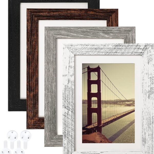 Distressed Farmhouse Wood Pattern Picture Frame Set with Tempered Glass