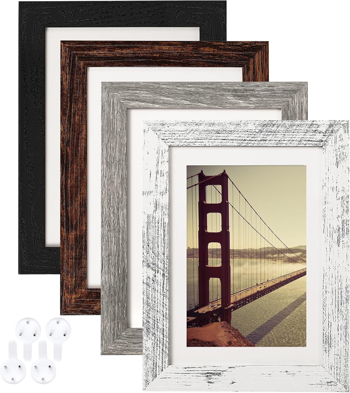 Distressed Farmhouse Wood Pattern Picture Frame Set with Tempered Glass