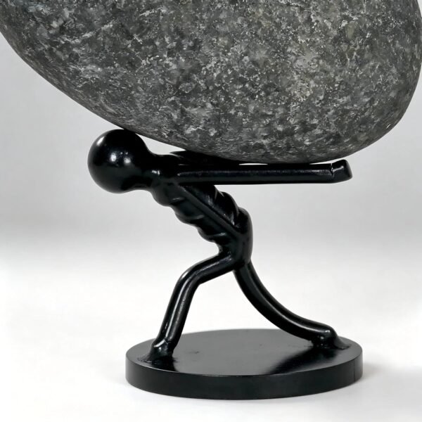 Metal Man Carrying Stone Inspirational Desk Ornament