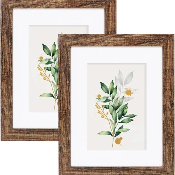 Rustic Brown Wooden Picture Frame Set with Real Glass Wall or Tabletop Display