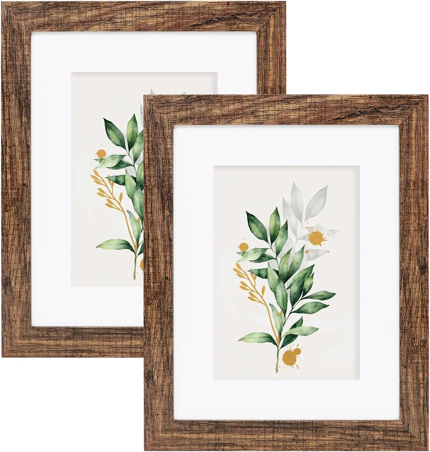 Rustic Brown Wooden Picture Frame Set with Real Glass Wall or Tabletop Display