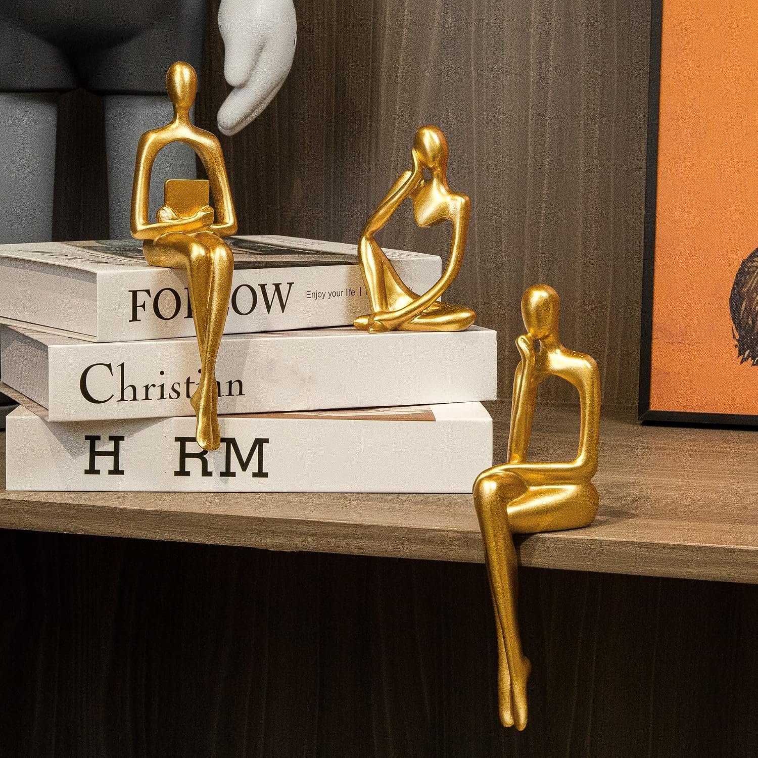 Gold Reading Contemplative Statues Set of 3 - Image 2